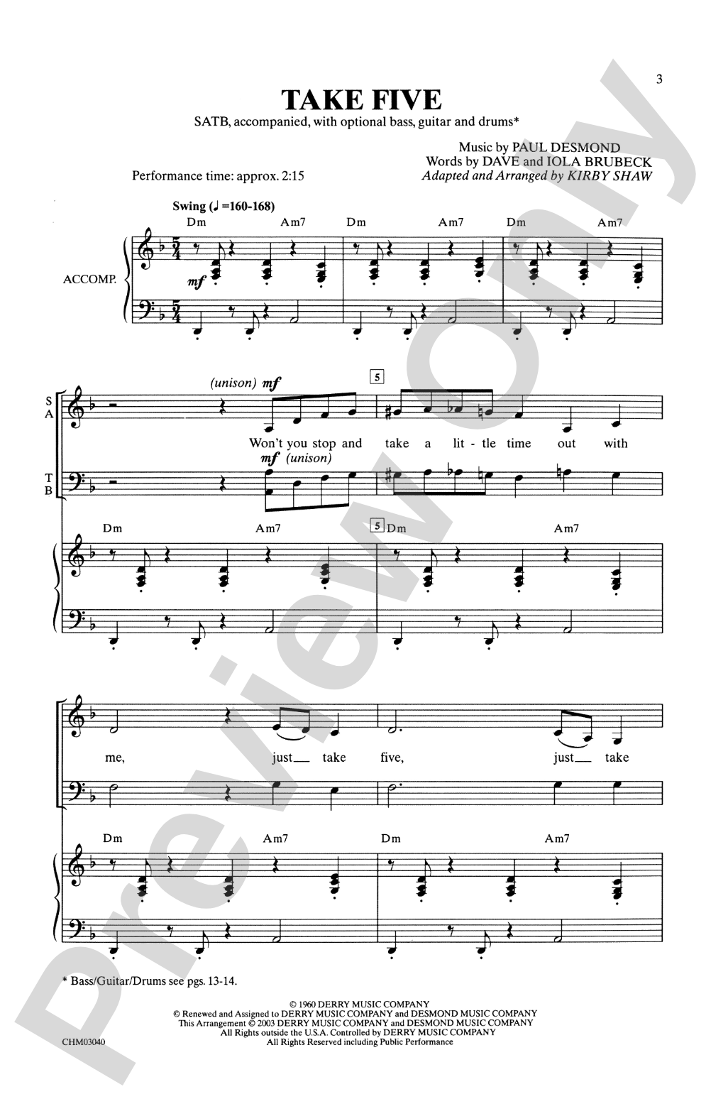 Take Five: SATB Choral Octavo