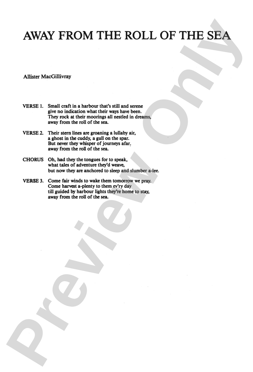 Away from the Roll of the Sea: SATB Choral Octavo