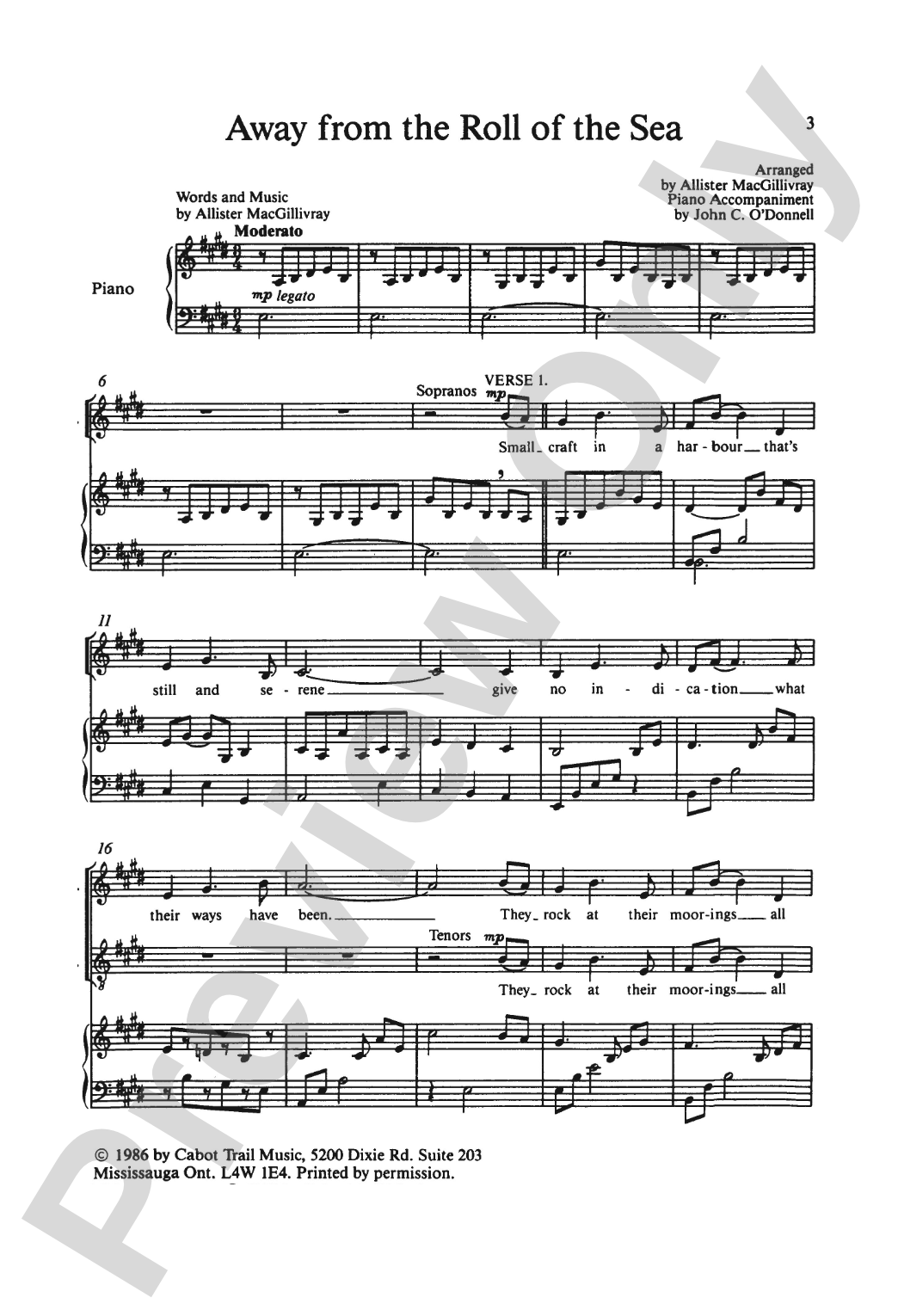 Away from the Roll of the Sea: SATB Choral Octavo