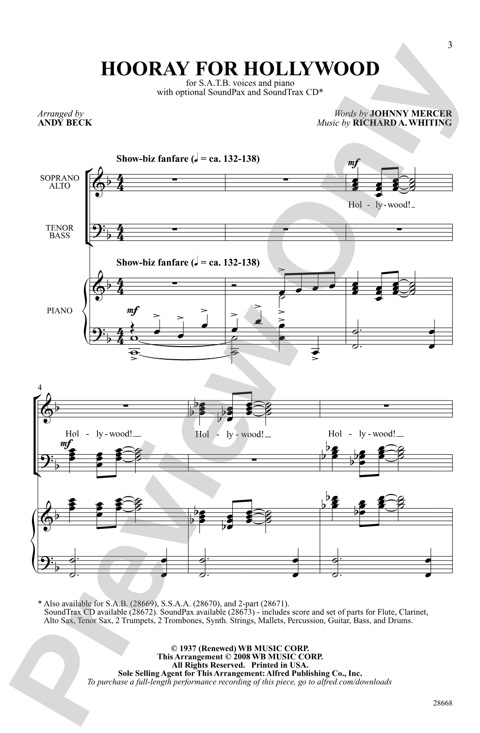 Hooray for Hollywood: SATB Choral Octavo