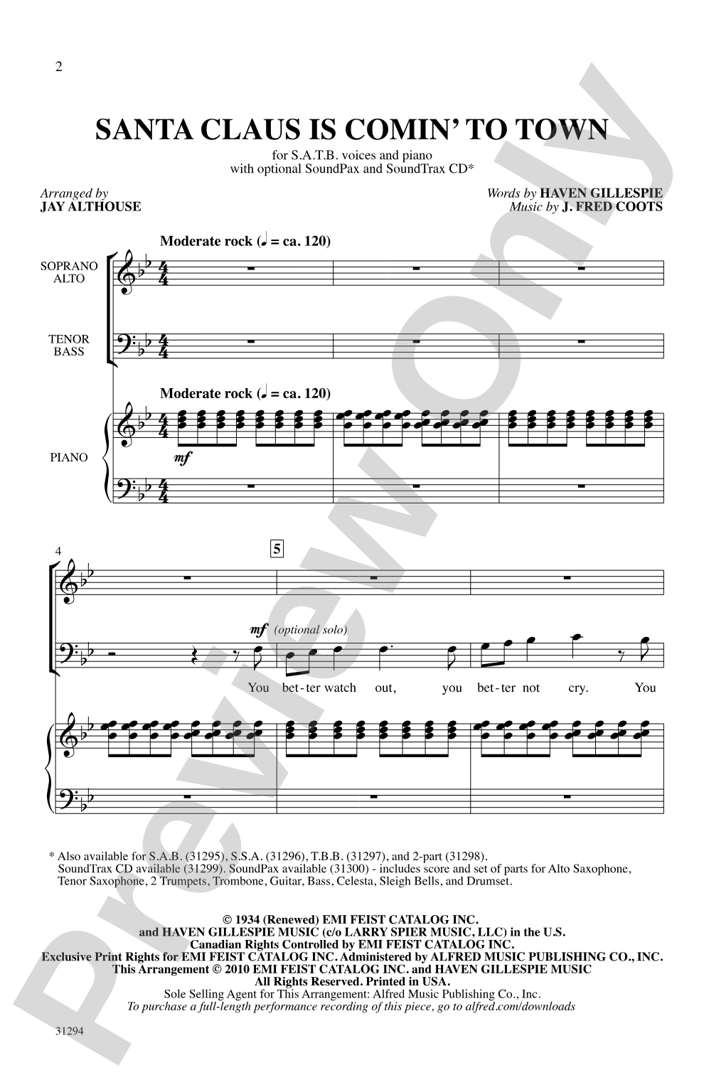 Santa Claus Is Comin' to Town: SATB Choral Octavo