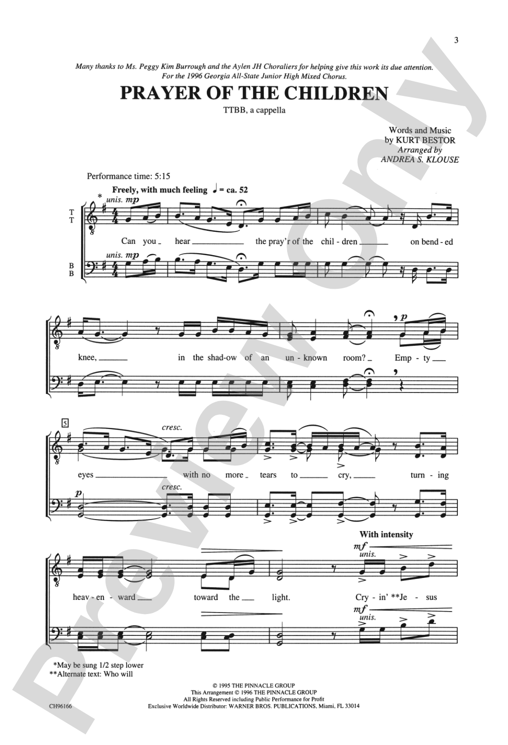 Prayer of the Children: TTBB, <I>a cappella</I> Choral Octavo