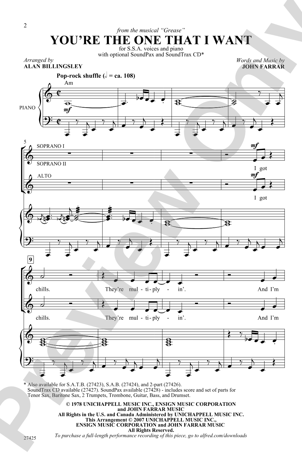 You're the One That I Want: SSA Choral Octavo