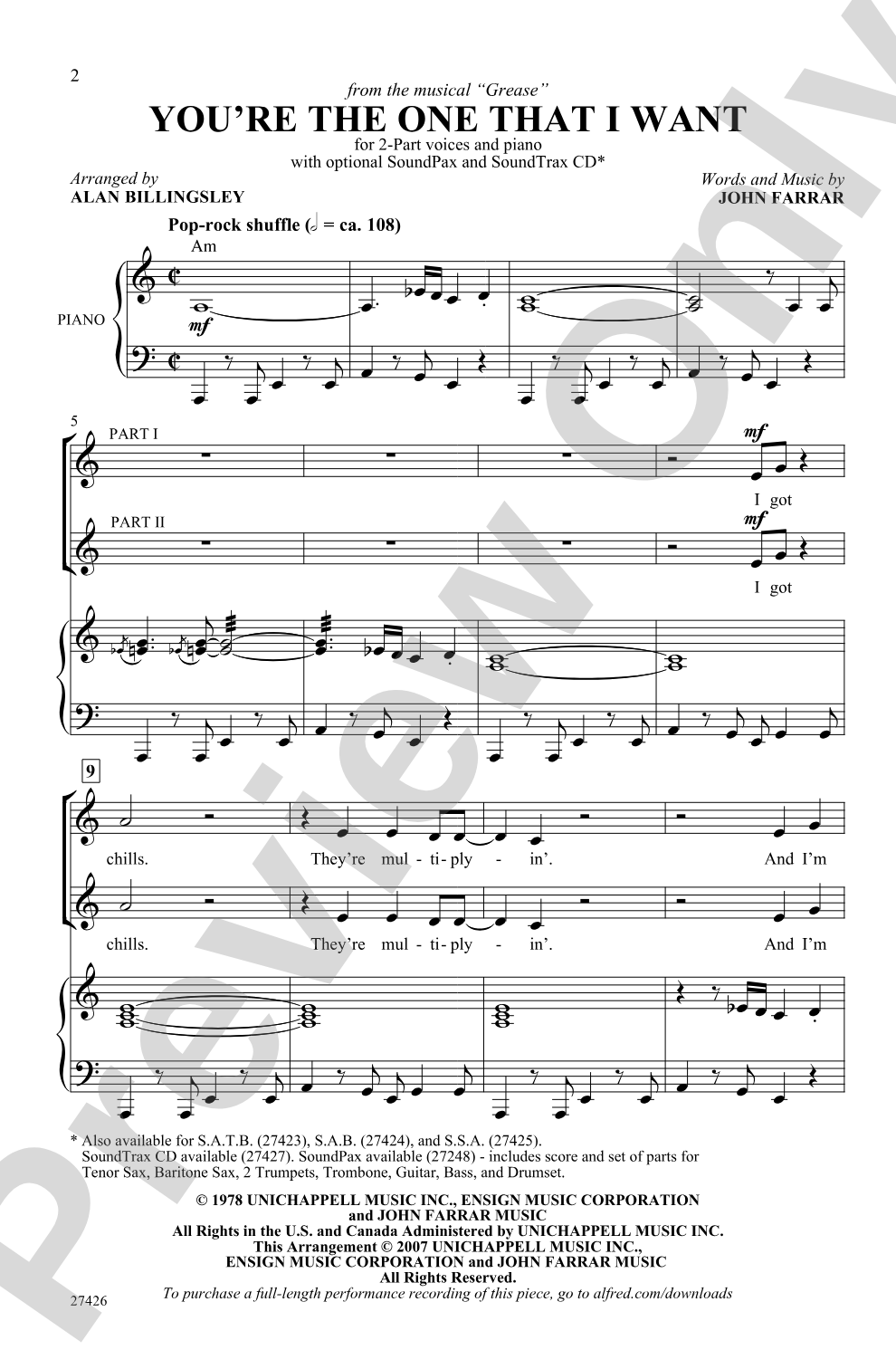 You're the One That I Want: 2-Part Choral Octavo