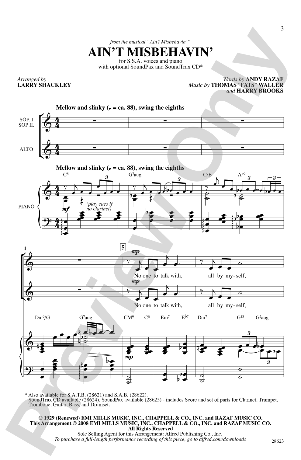Ain't Misbehavin': SSA Choral Octavo
