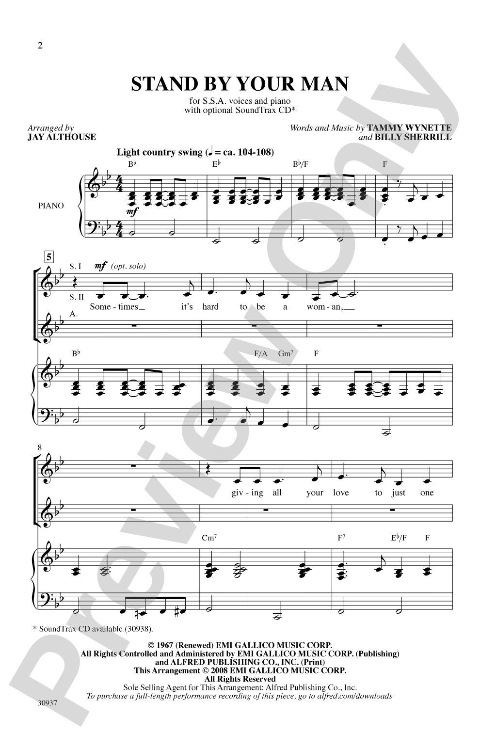 Stand by Your Man: SSA Choral Octavo