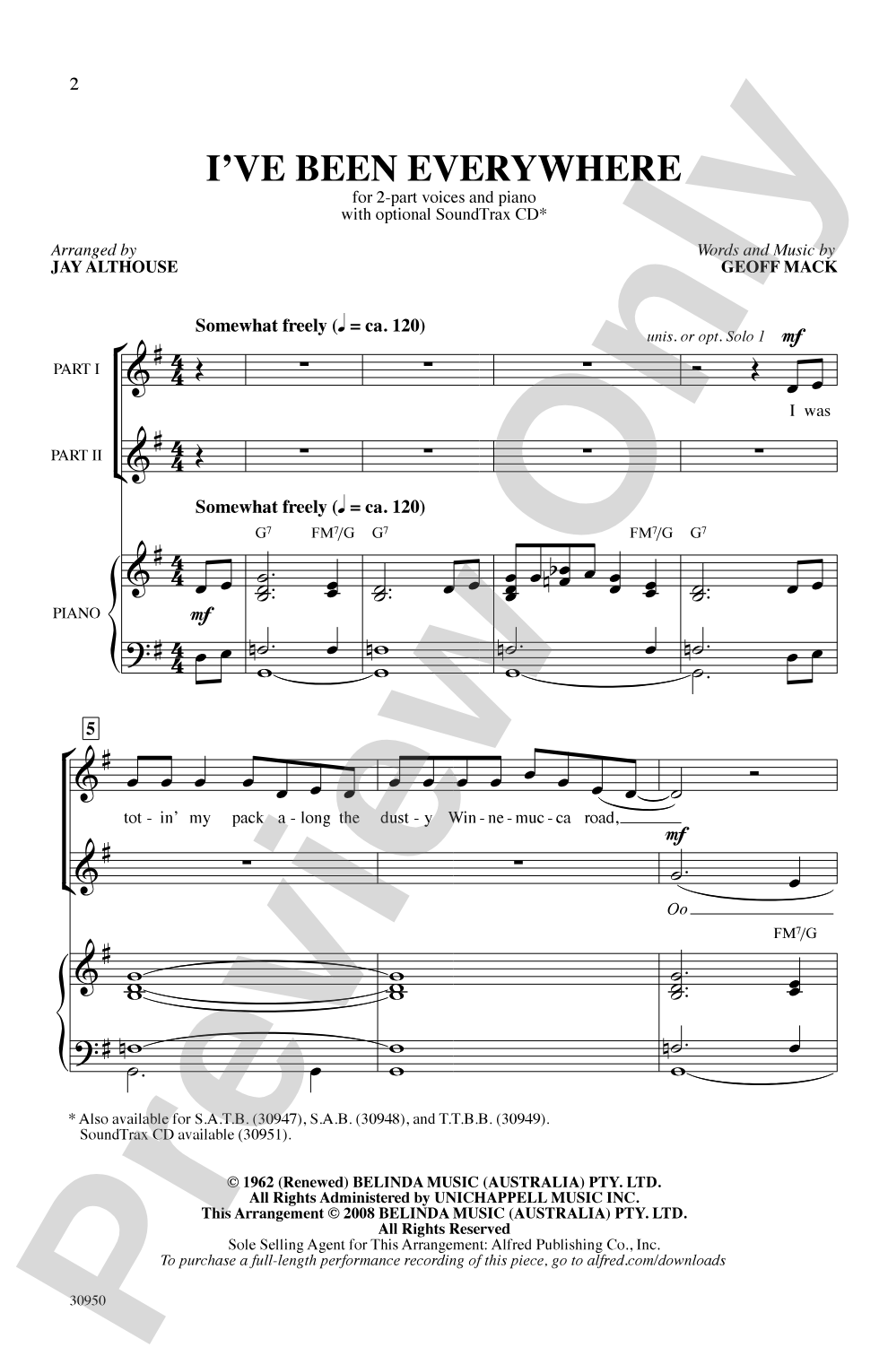 I've Been Everywhere: 2-Part Choral Octavo