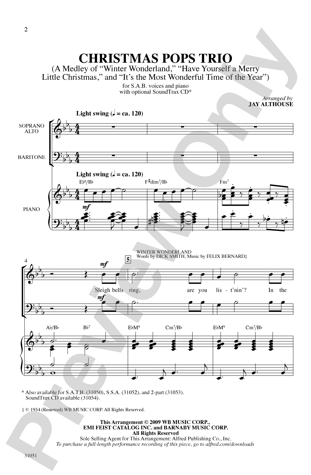 Christmas Pops Trio (A Medley): SAB Choral Octavo