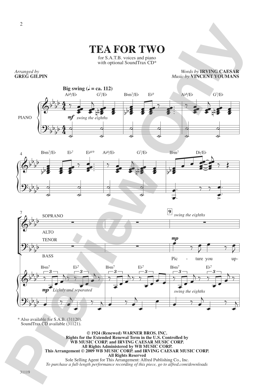 Tea for Two: SATB Choral Octavo