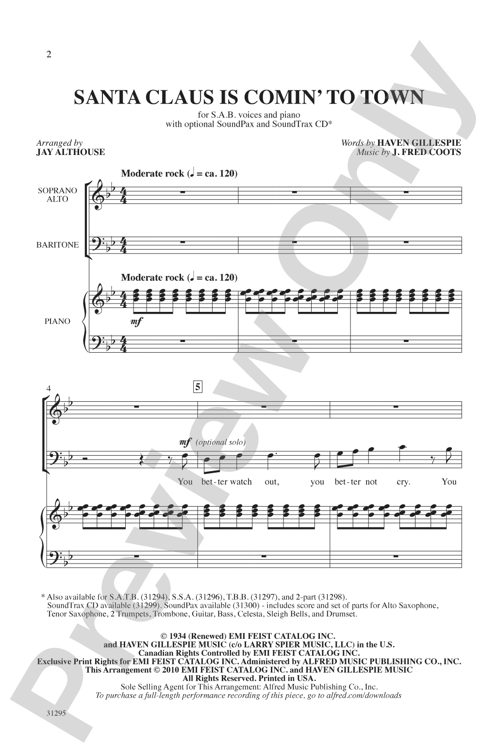 Santa Claus Is Comin' to Town: SAB Choral Octavo