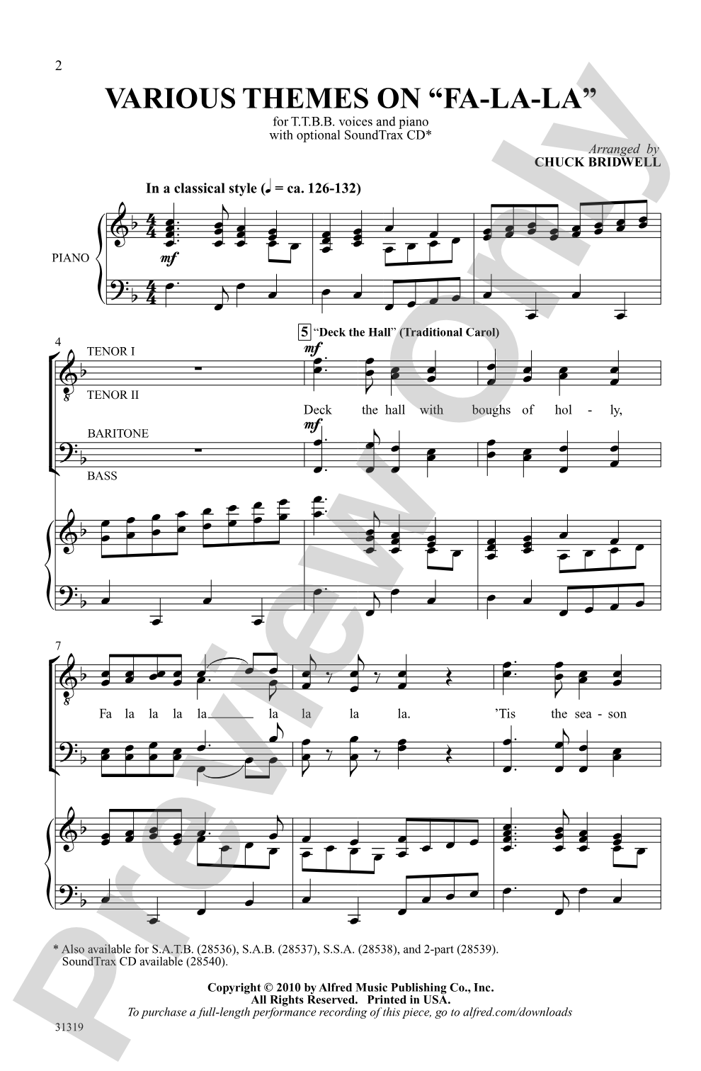 Various Themes on "Fa-La-La": TTBB Choral Octavo
