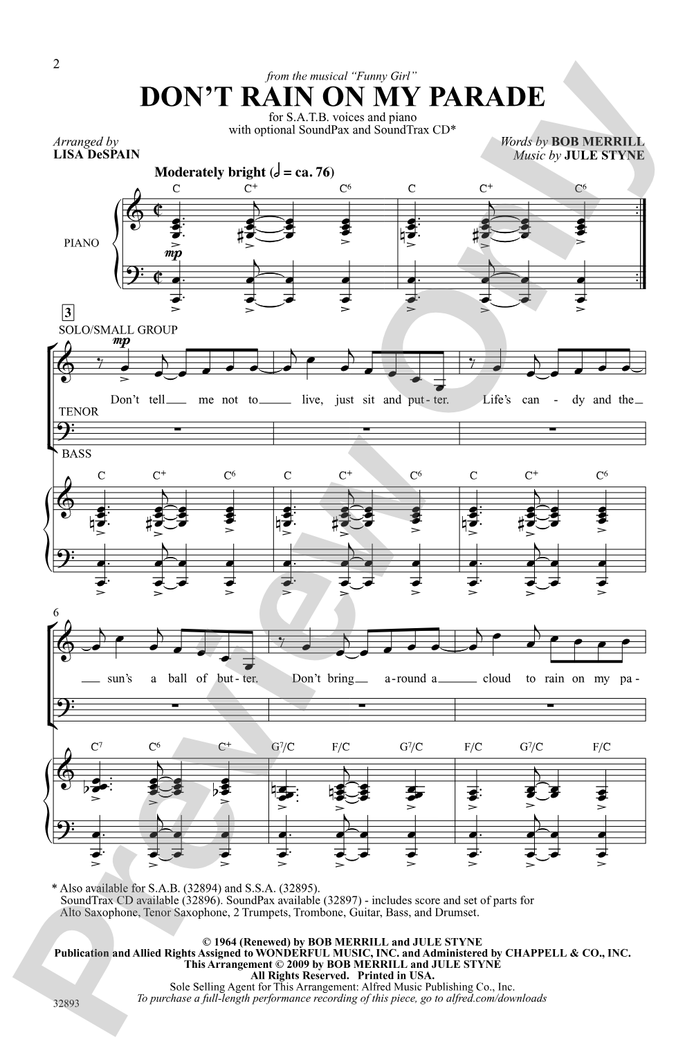 Don't Rain on My Parade: SATB Choral Octavo