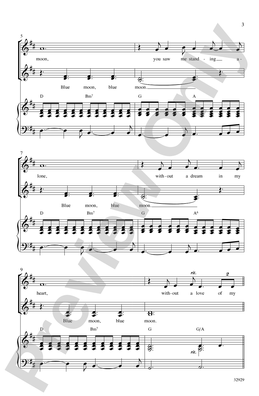 Blue Moon: SSA Choral Octavo