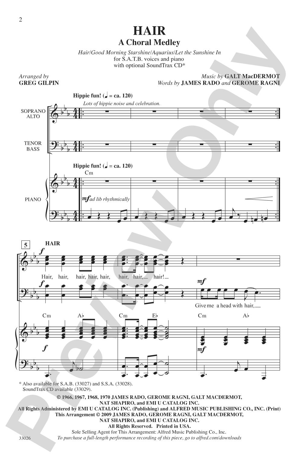 Hair: A Choral Medley: SATB Choral Octavo
