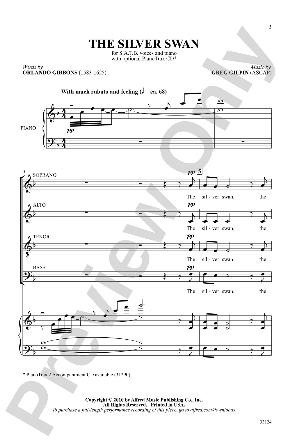 The Silver Swan: SATB Choral Octavo