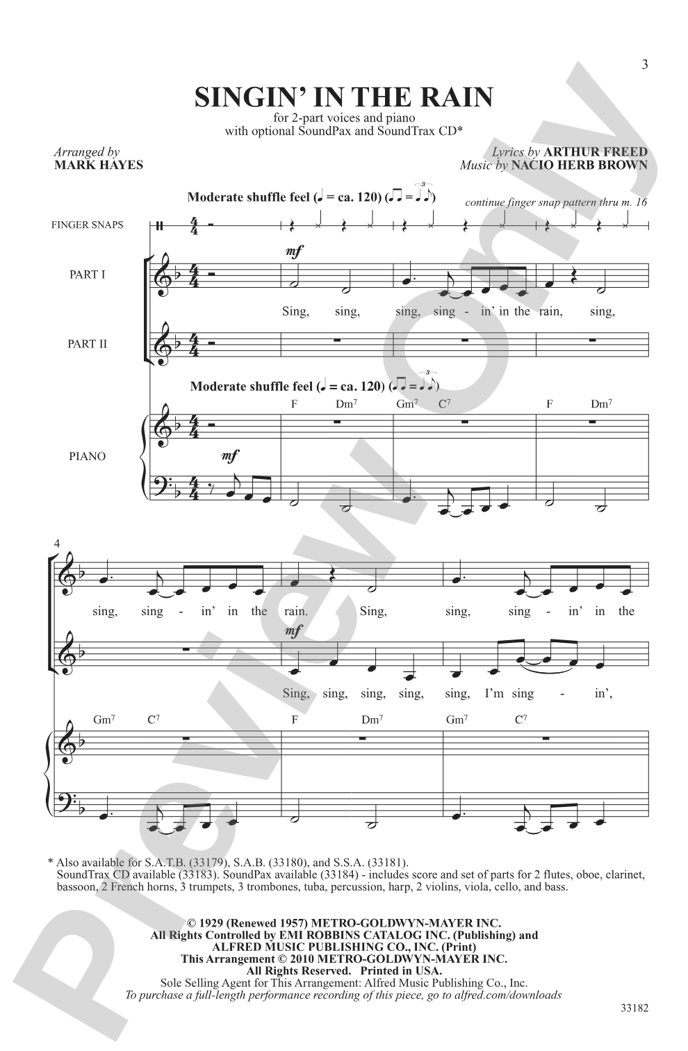 Singin' in the Rain: 2-Part Choral Octavo