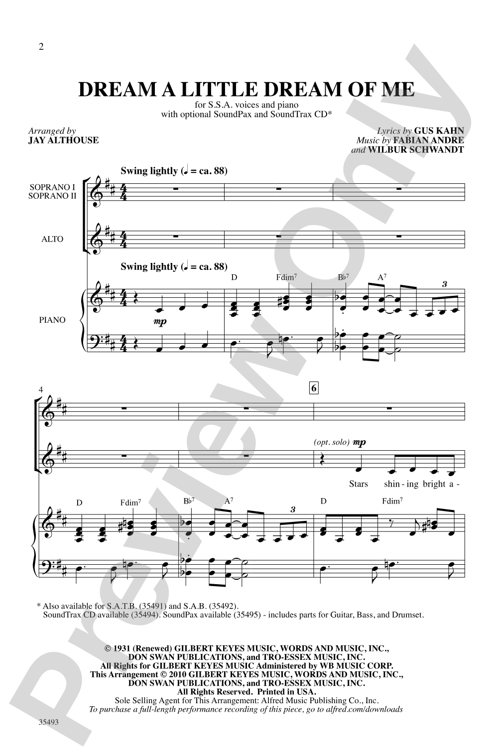 Dream a Little Dream of Me: SSA Choral Octavo