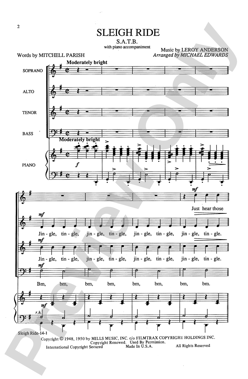 Sleigh Ride: SATB Choral Octavo