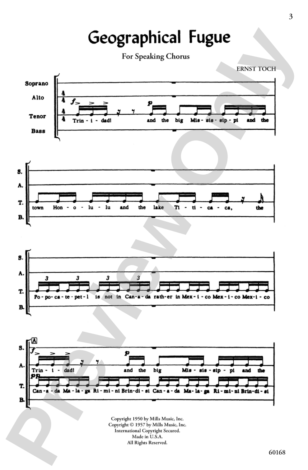 Geographical Fugue: SATB, <I>a cappella</I> (for Speaking Chorus) Choral Octavo