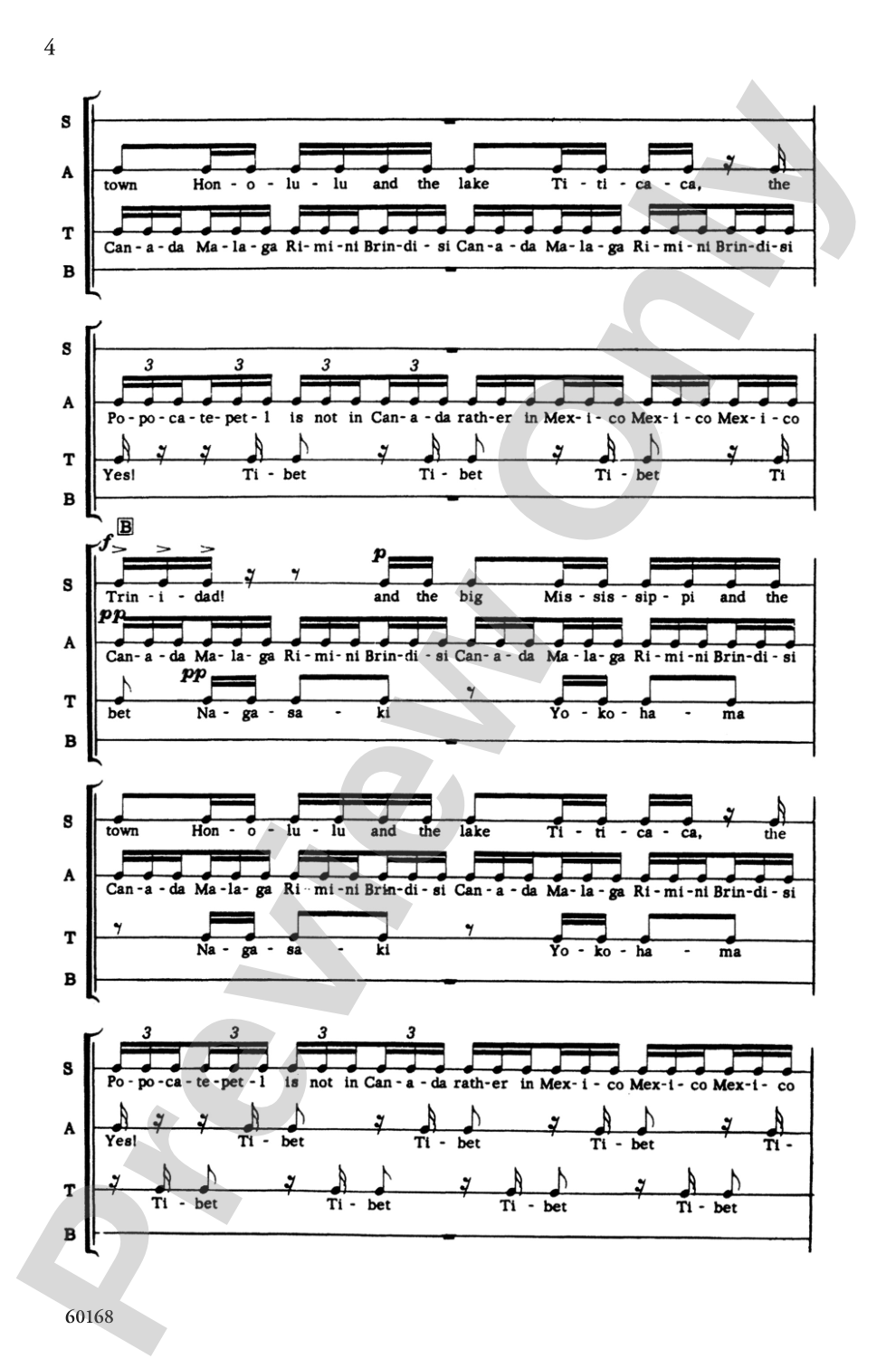 Geographical Fugue: SATB, <I>a cappella</I> (for Speaking Chorus) Choral Octavo