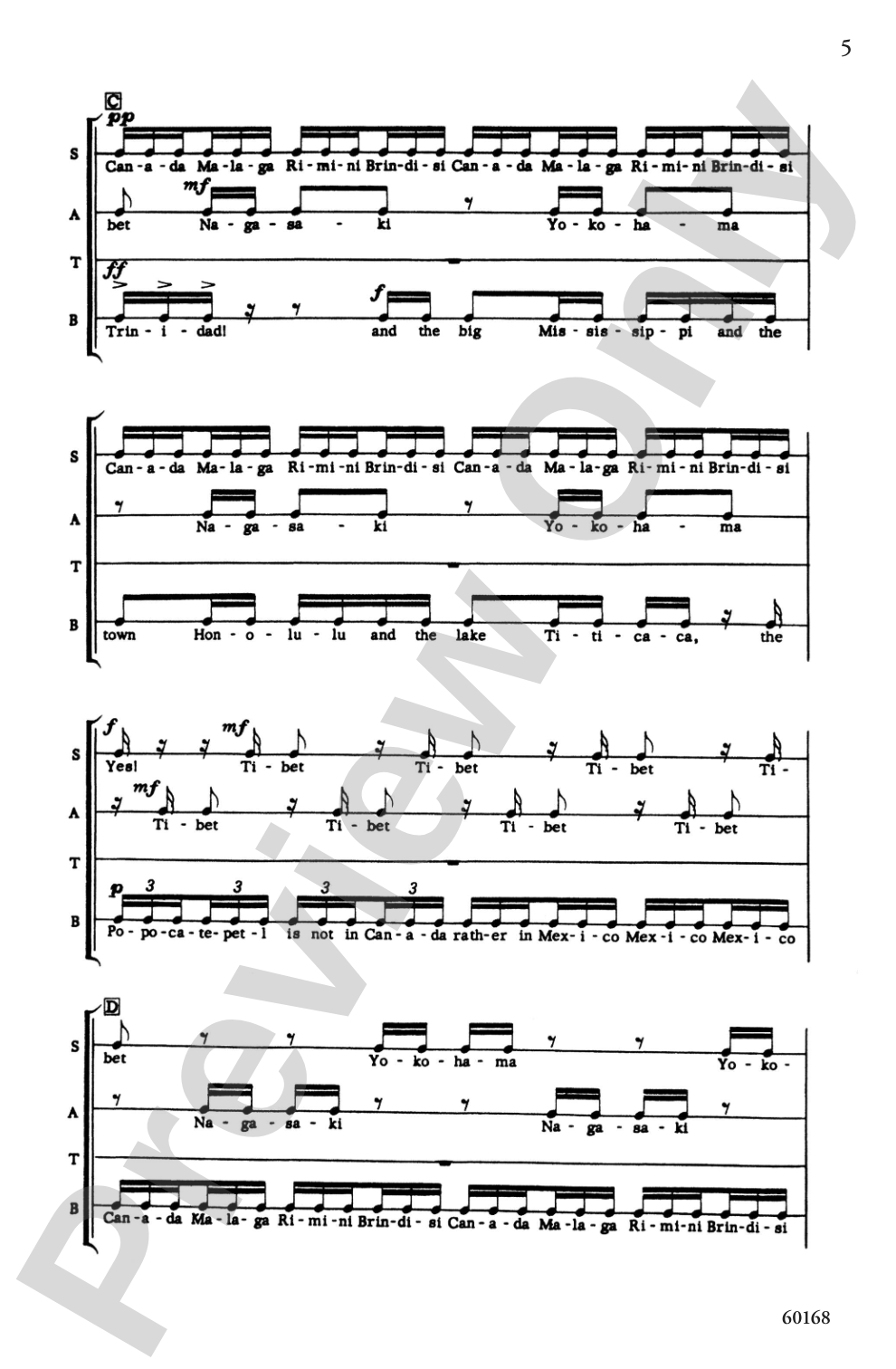 Geographical Fugue: SATB, <I>a cappella</I> (for Speaking Chorus) Choral Octavo