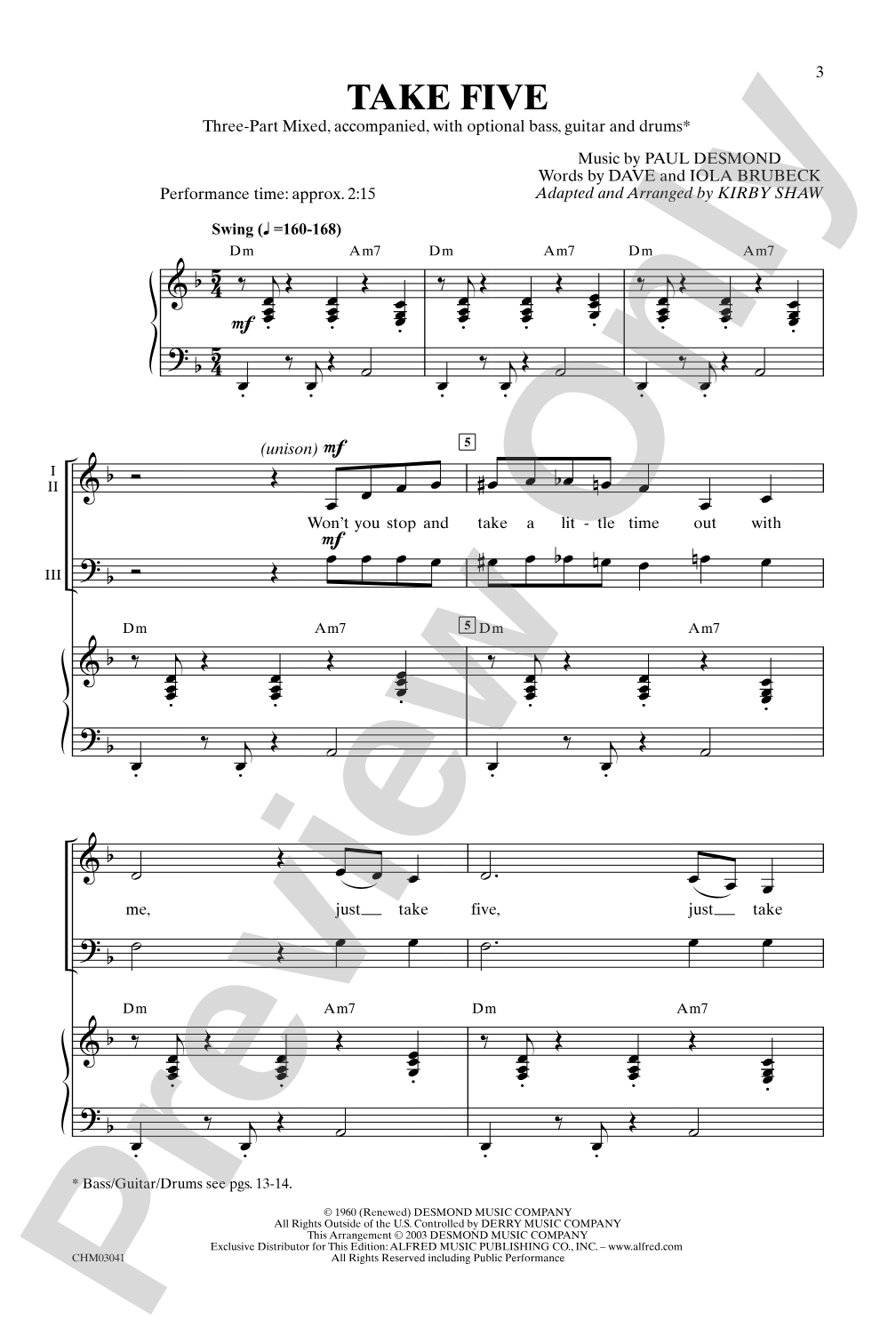 Take Five: 3-Part Mixed Choral Octavo