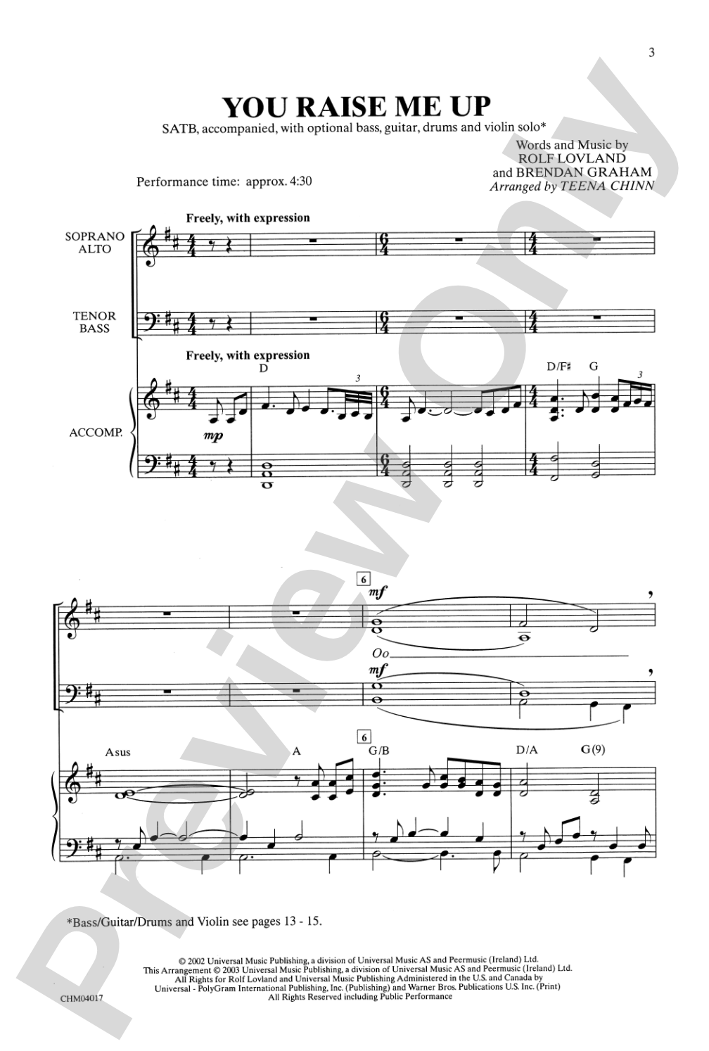 You Raise Me Up (as recorded by Josh Groban): SATB Choral Octavo