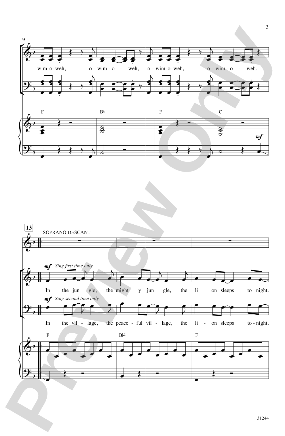 The Lion Sleeps Tonight: SATB Choral Octavo