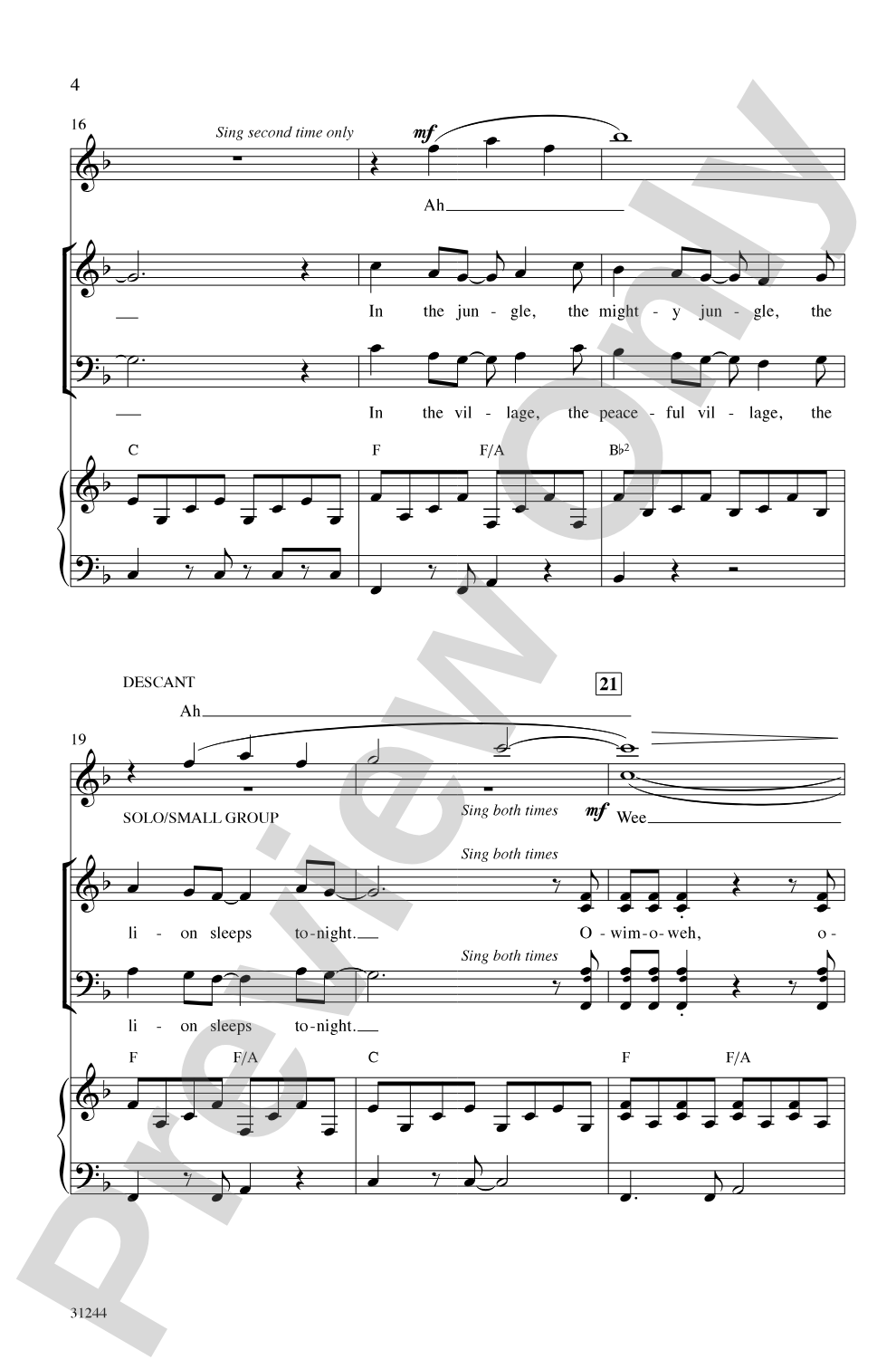 The Lion Sleeps Tonight: SATB Choral Octavo