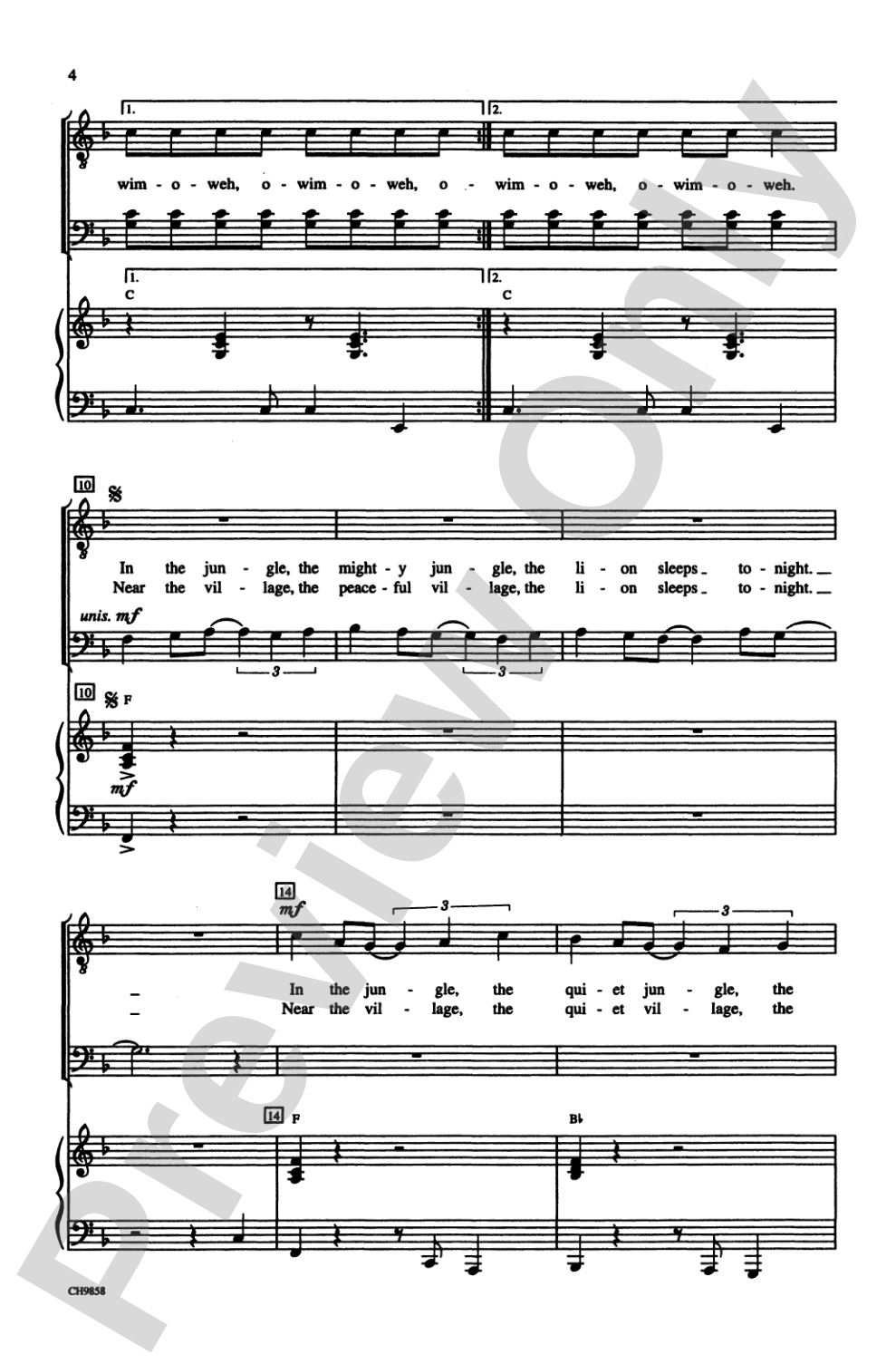 The Lion Sleeps Tonight: TBB Choral Octavo