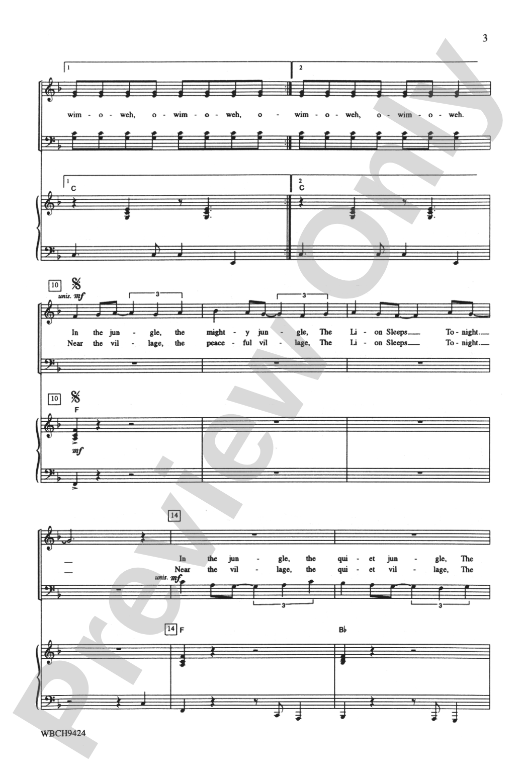 The Lion Sleeps Tonight: SATB Choral Octavo