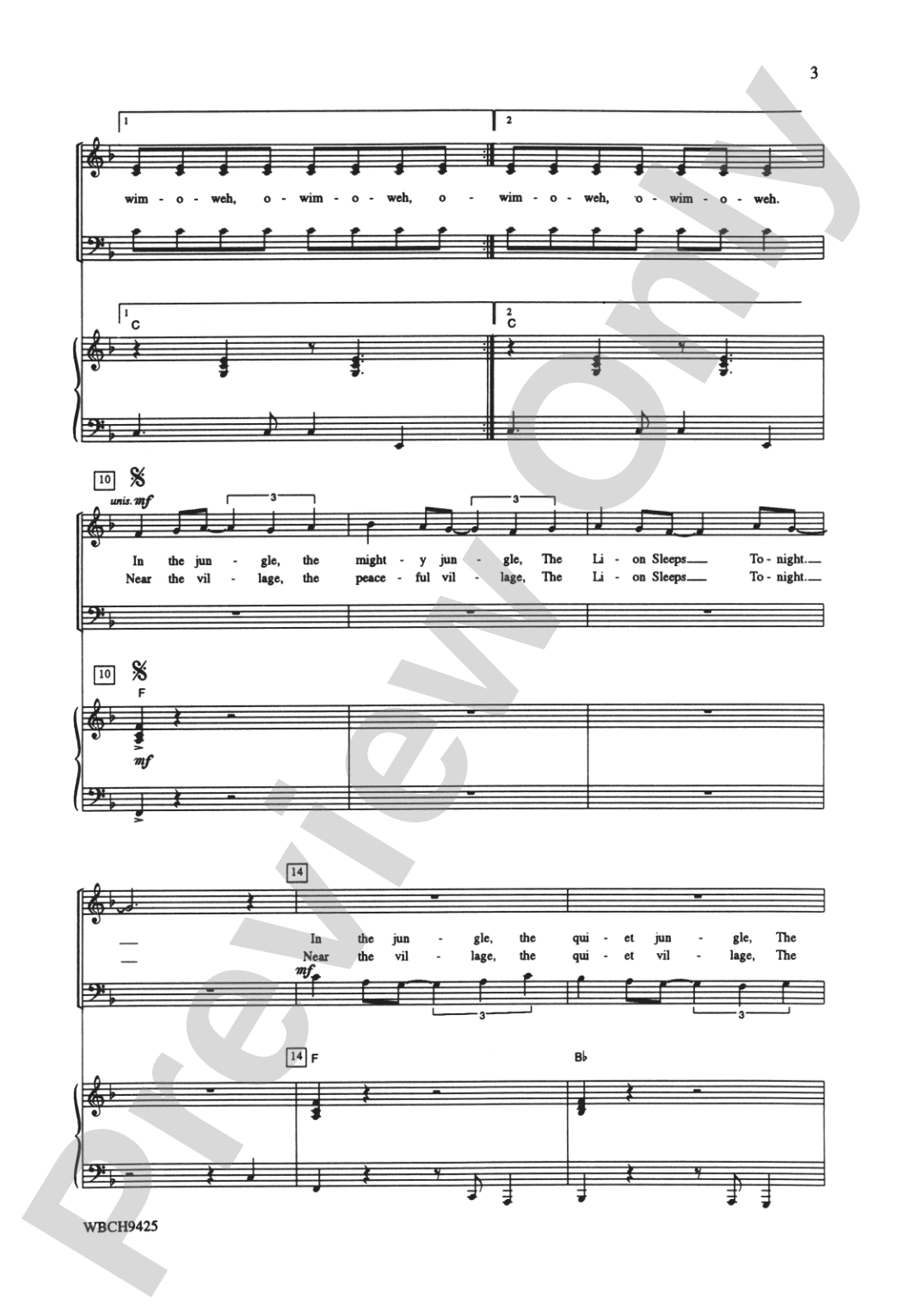 The Lion Sleeps Tonight: 3-Part Mixed Choral Octavo