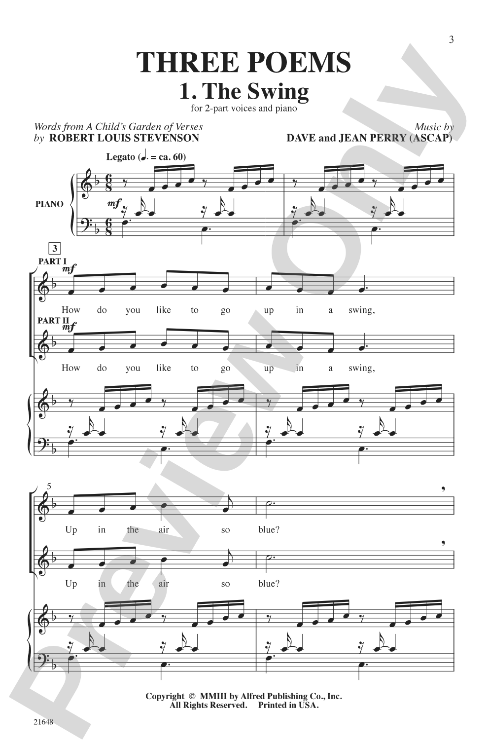 Three Poems (from <i>A Child's Garden of Verses</i>): 2-Part Choral Octavo