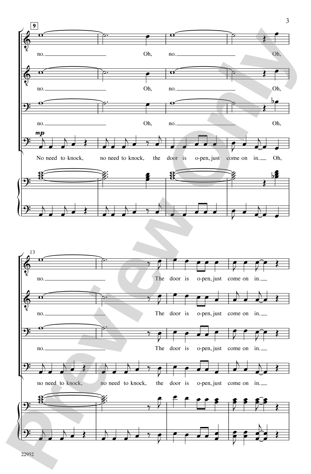 No Need to Knock!: TTBB, <I>a cappella</I> Choral Octavo