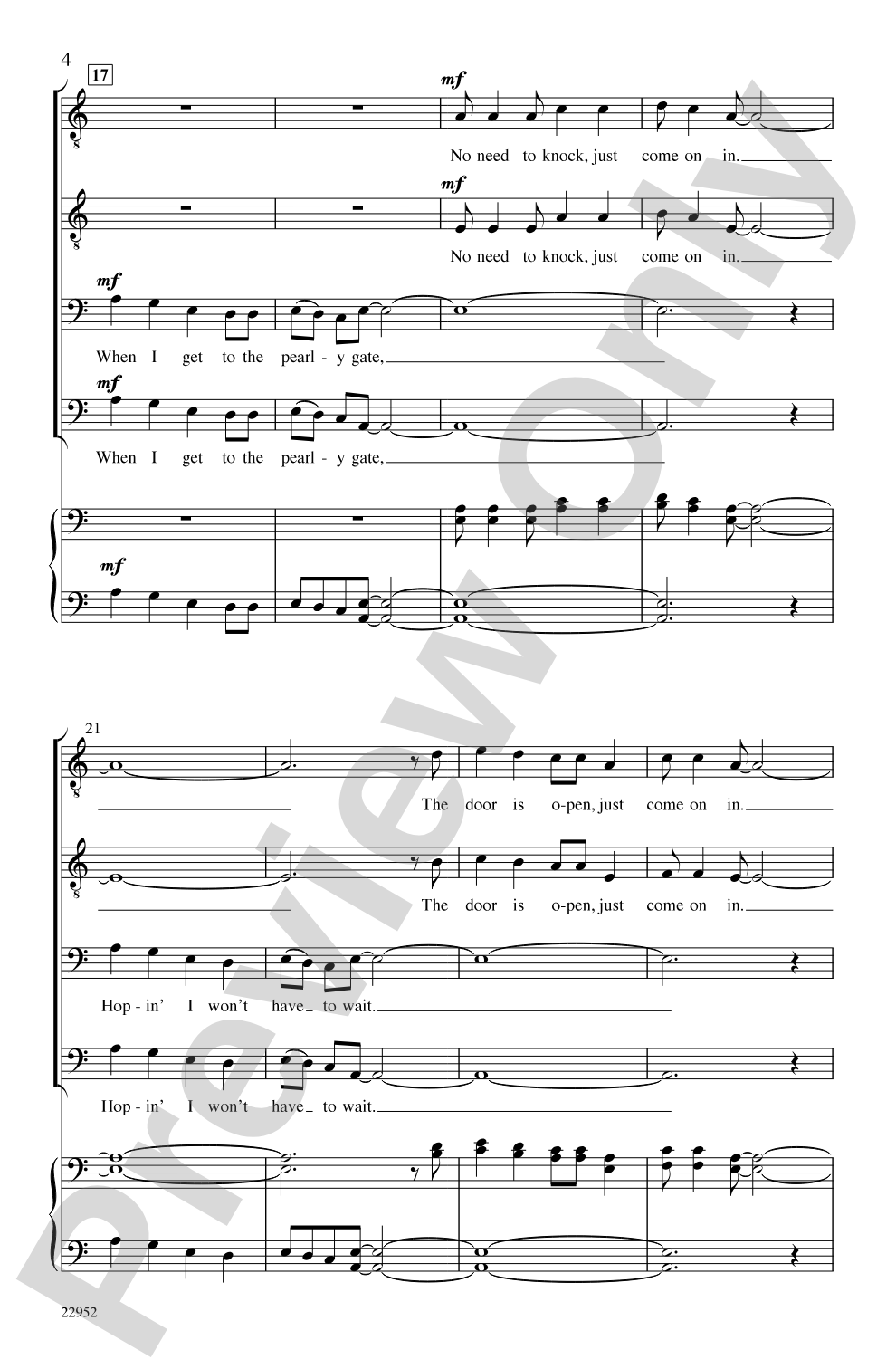 No Need to Knock!: TTBB, <I>a cappella</I> Choral Octavo
