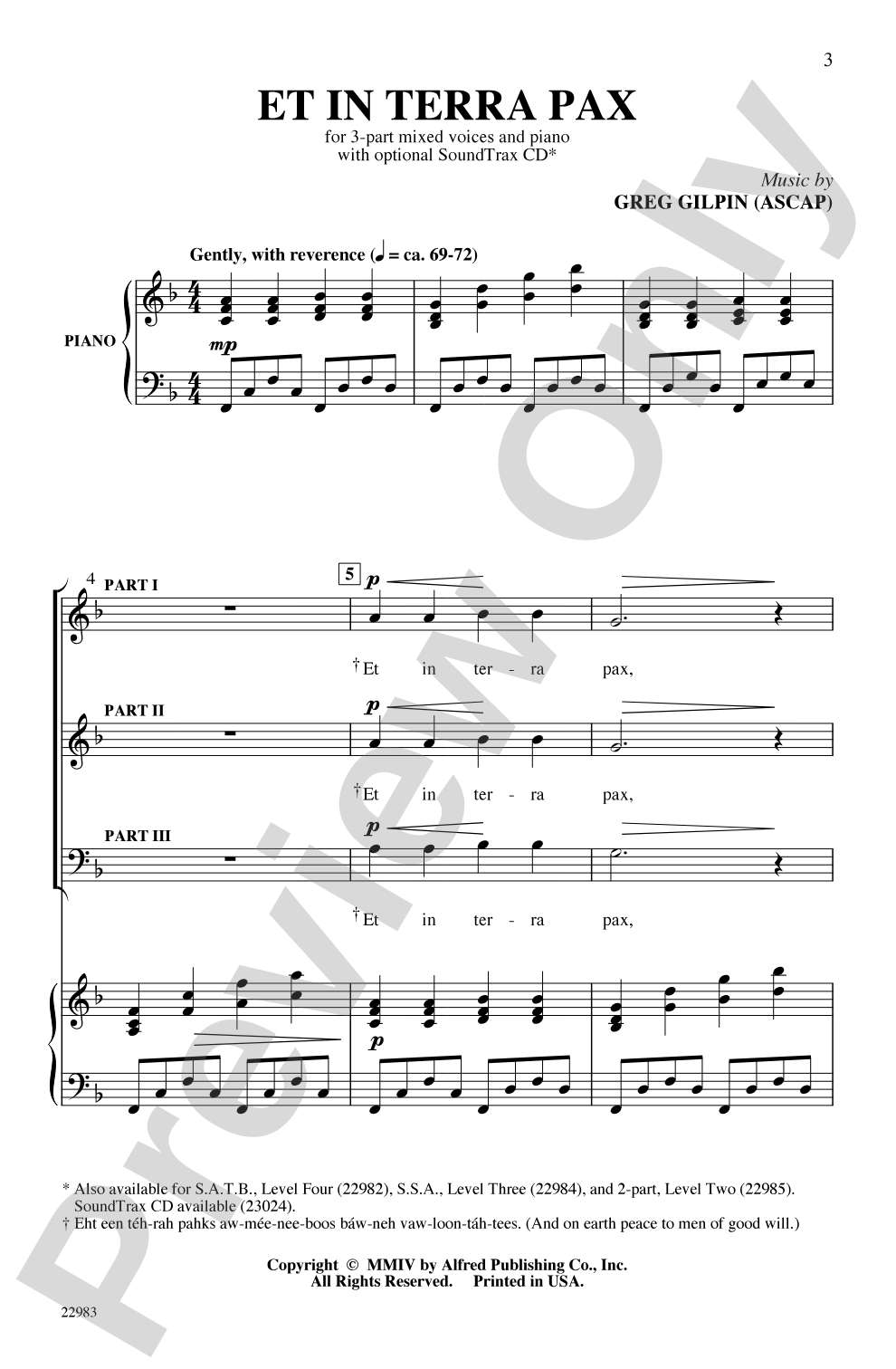 Et In Terra Pax: 3-Part Mixed Choral Octavo