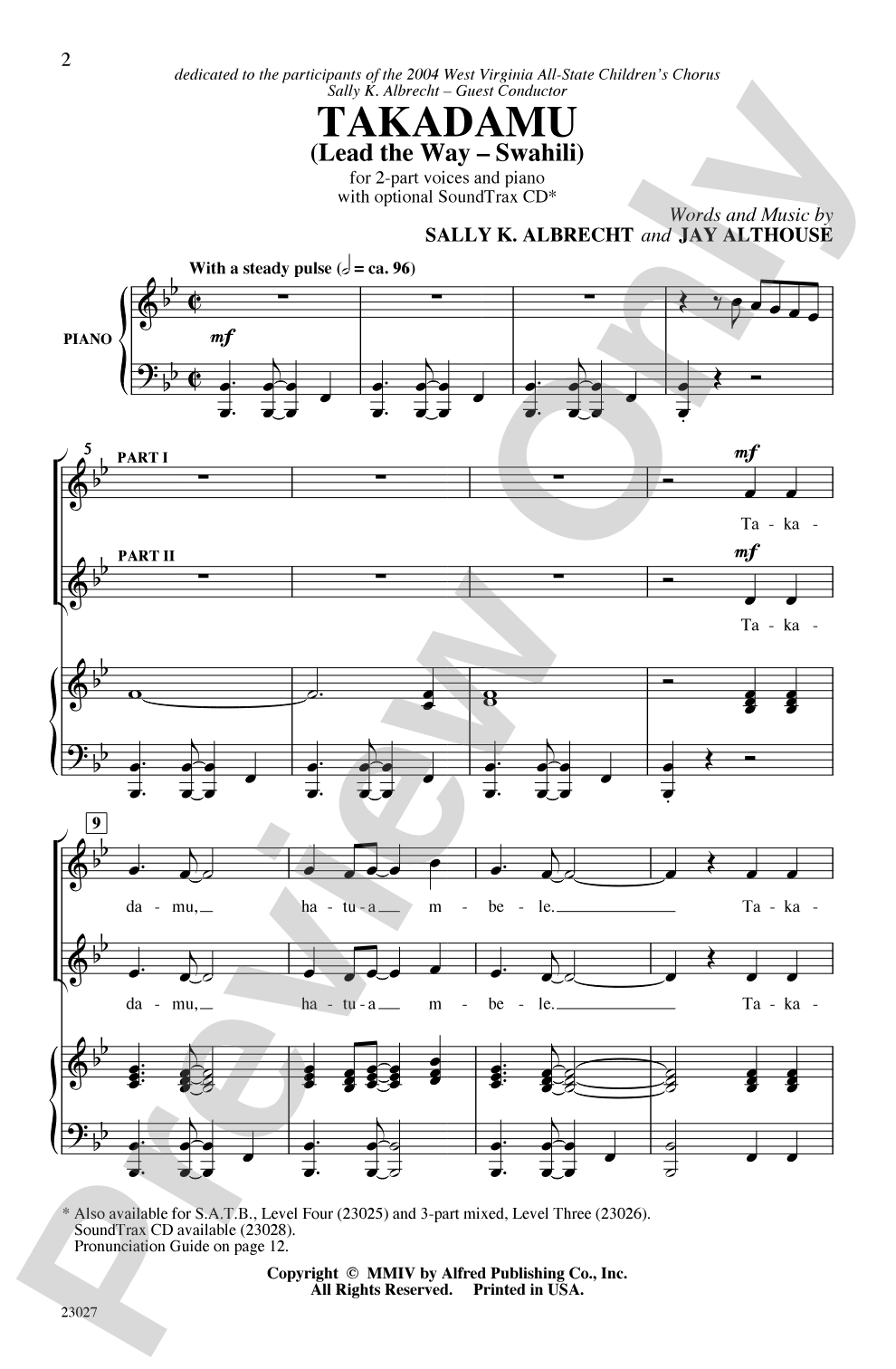 Takadamu: 2-Part Choral Octavo