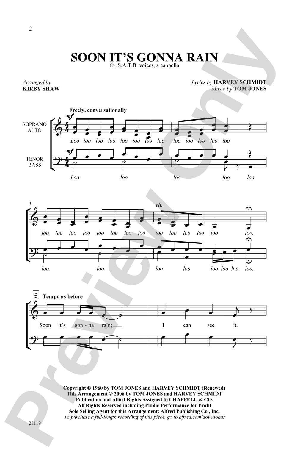 Soon It's Gonna Rain: SATB, <I>a cappella</I> Choral Octavo