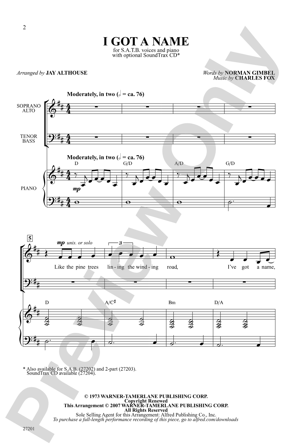 I Got a Name: SATB Choral Octavo