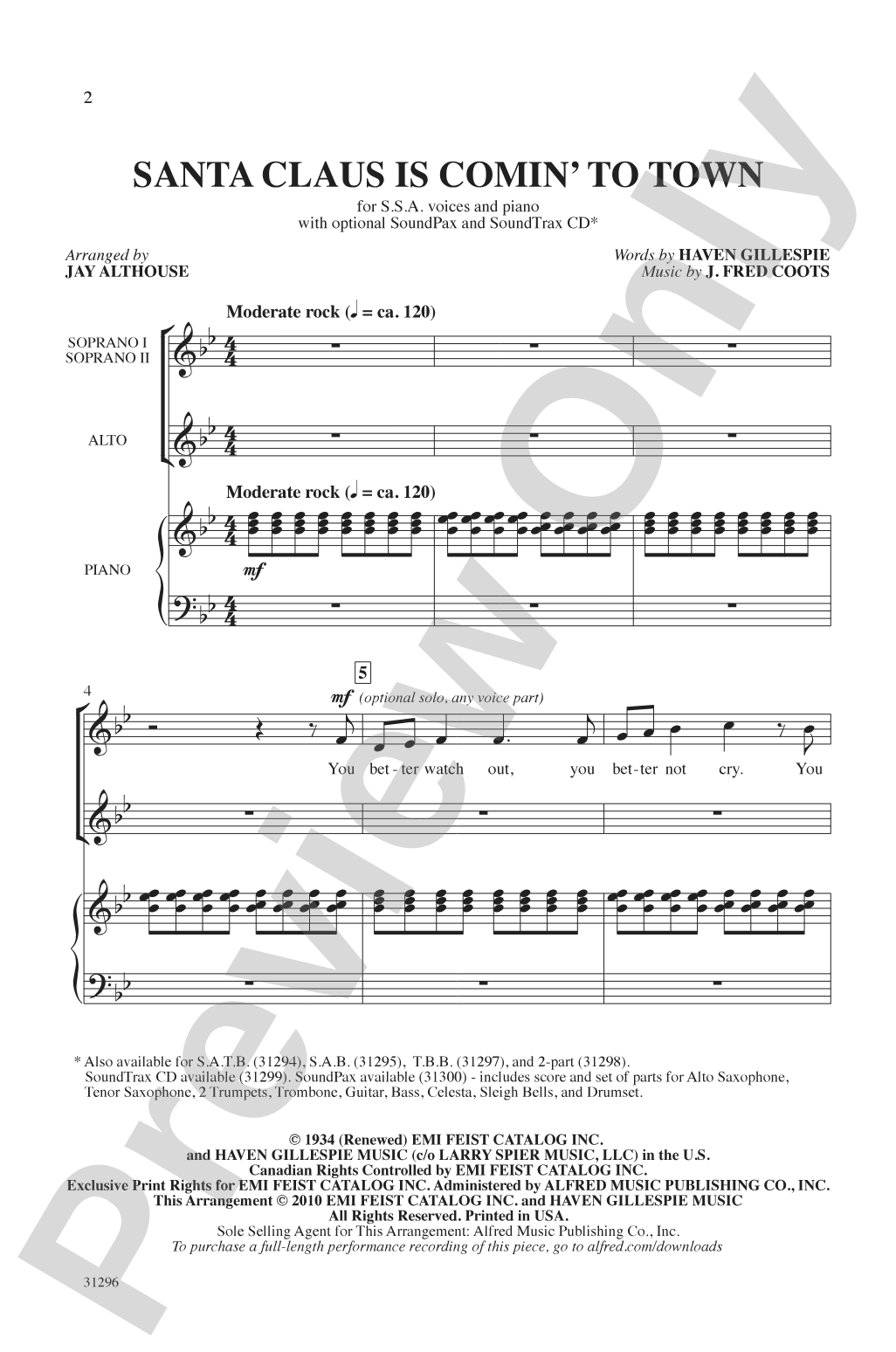 Santa Claus Is Comin' to Town: SSA Choral Octavo
