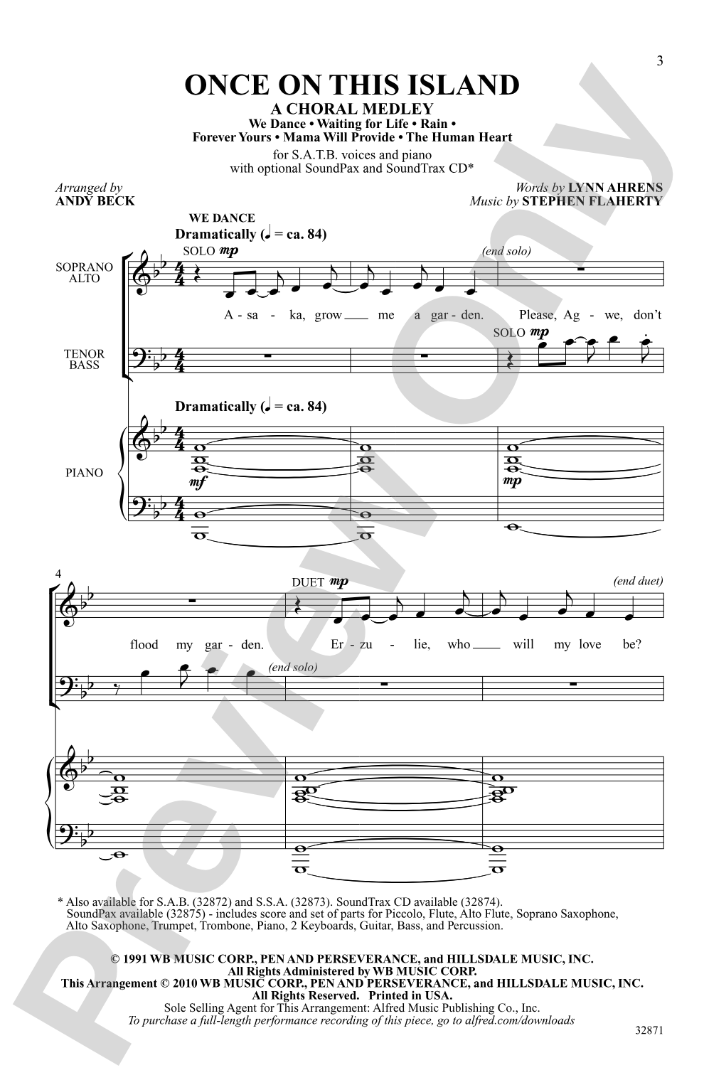 Once on This Island: A Choral Medley: SATB Choral Octavo