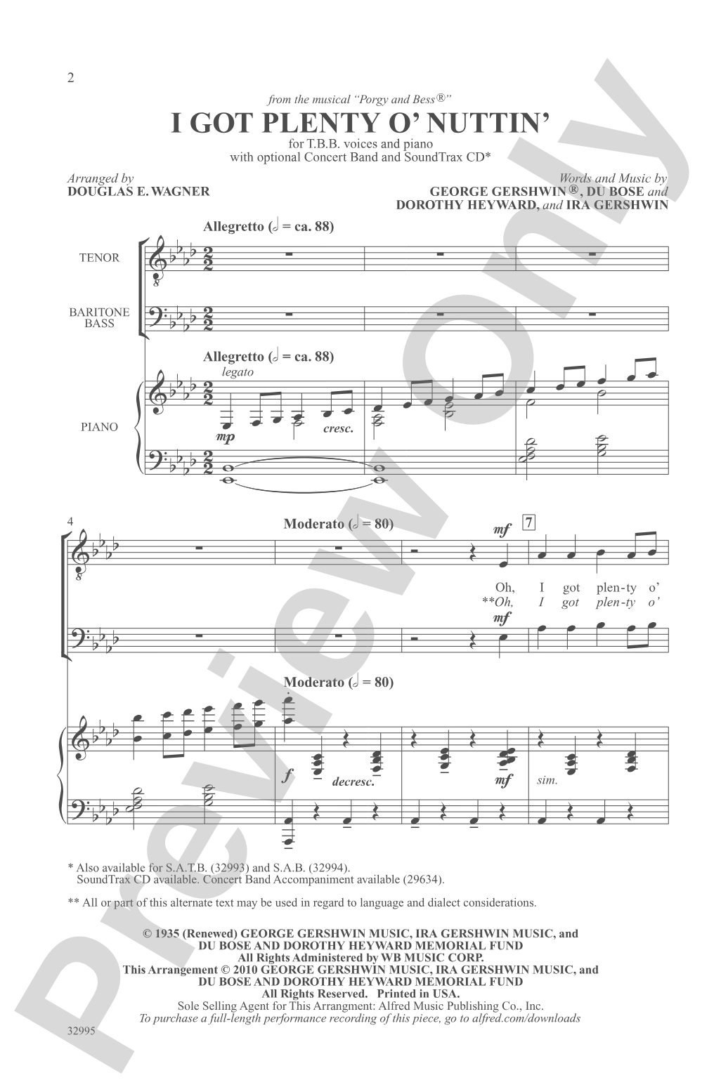 I Got Plenty o' Nuttin': TBB Choral Octavo