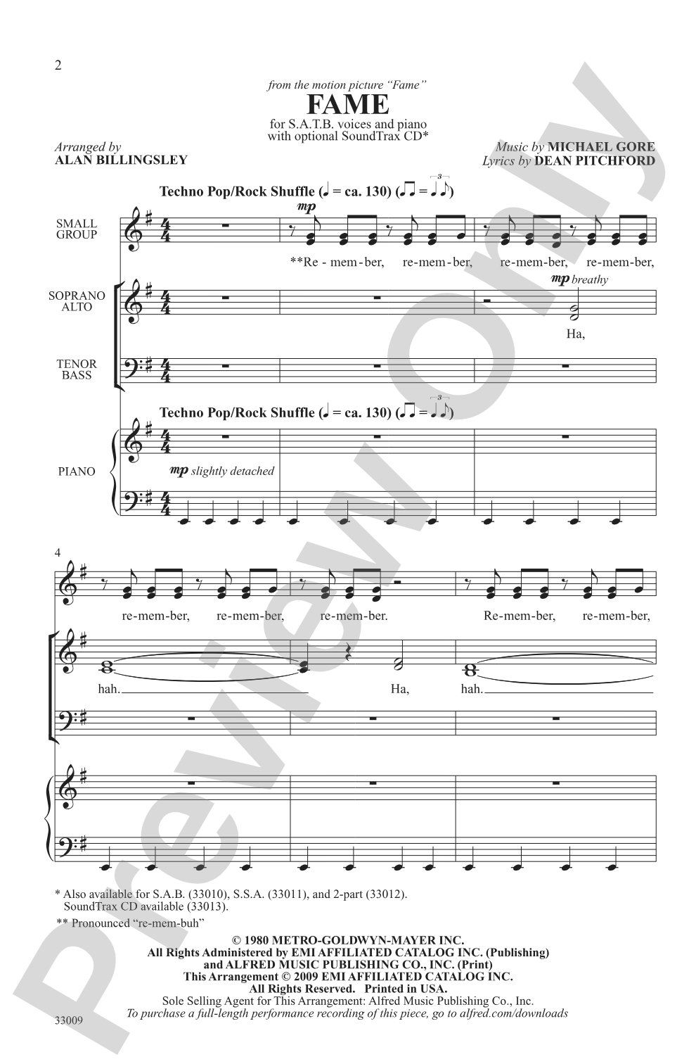 Fame: SATB Choral Octavo