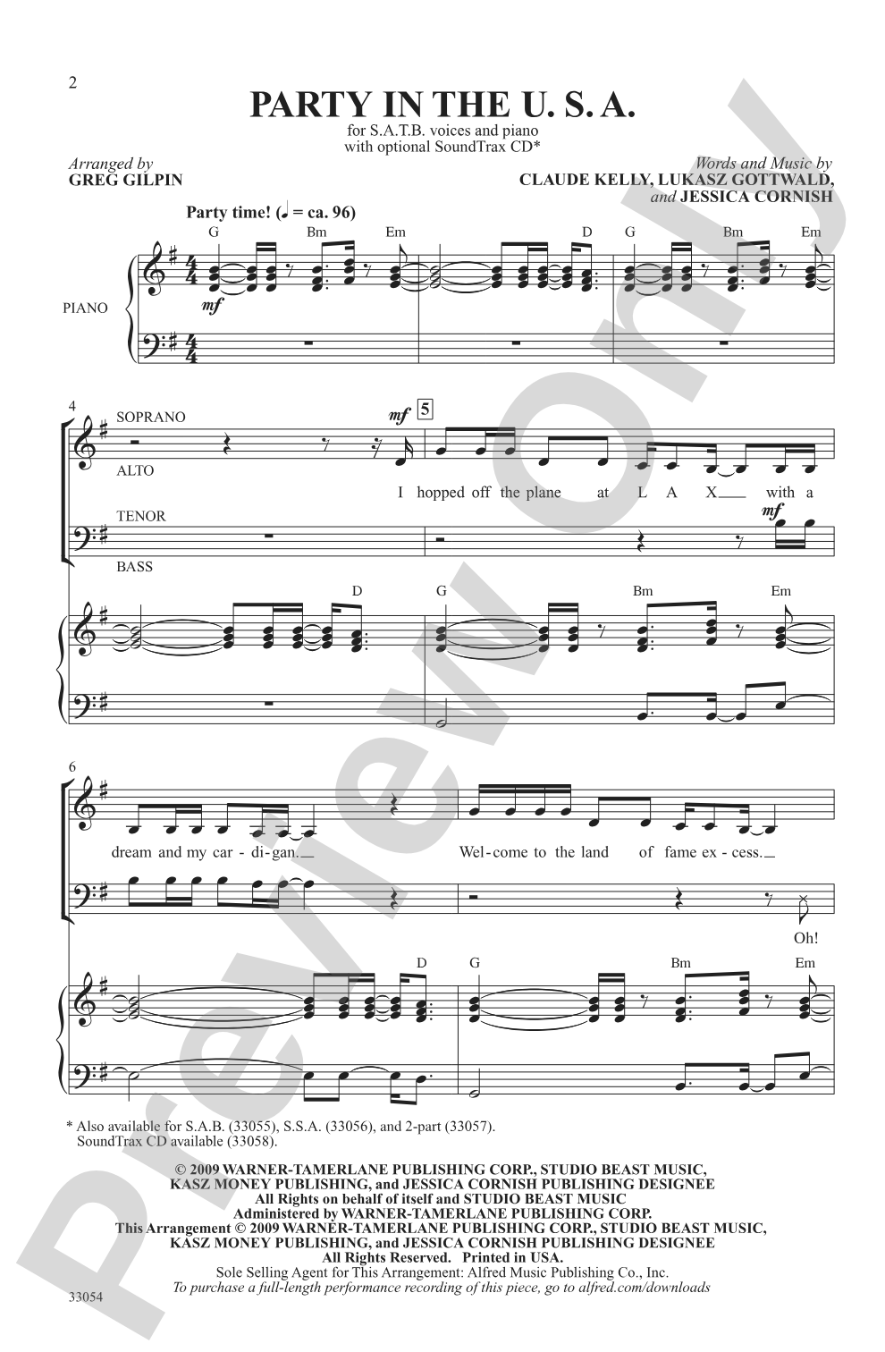 Party in the U.S.A.: SATB Choral Octavo
