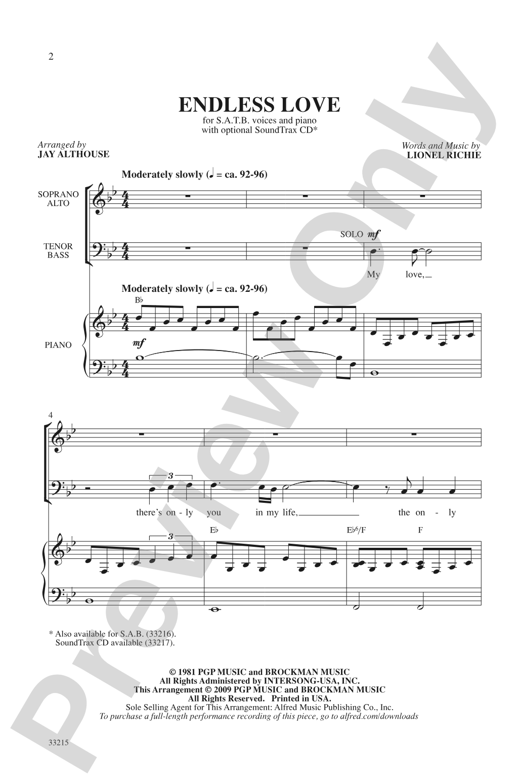 Endless Love: SATB Choral Octavo