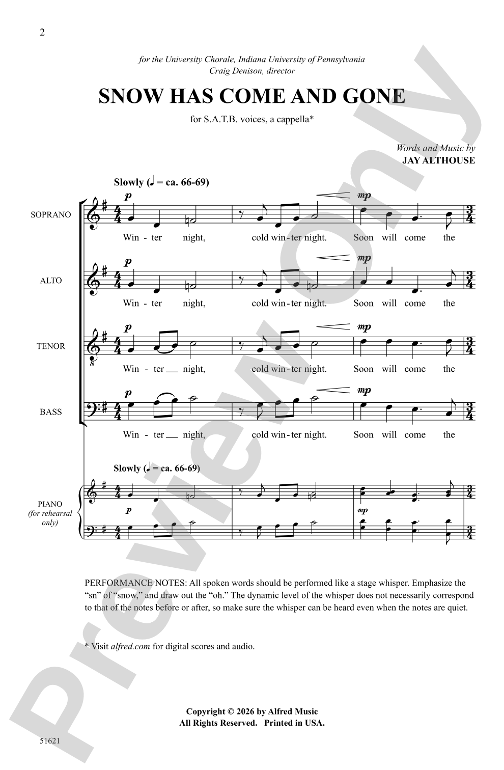 Snow Has Come and Gone: SATB <i>a cappella</i> Choral Octavo
