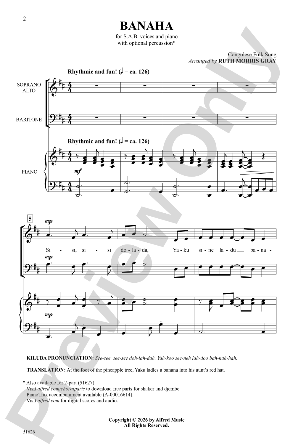 Banaha: SAB Choral Octavo