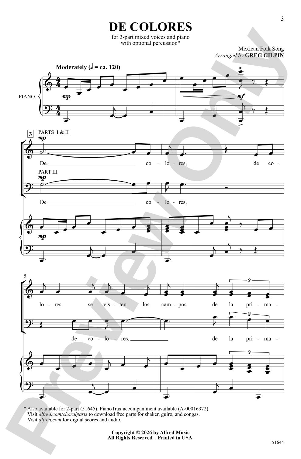 De Colores: 3-Part Mixed Choral Octavo