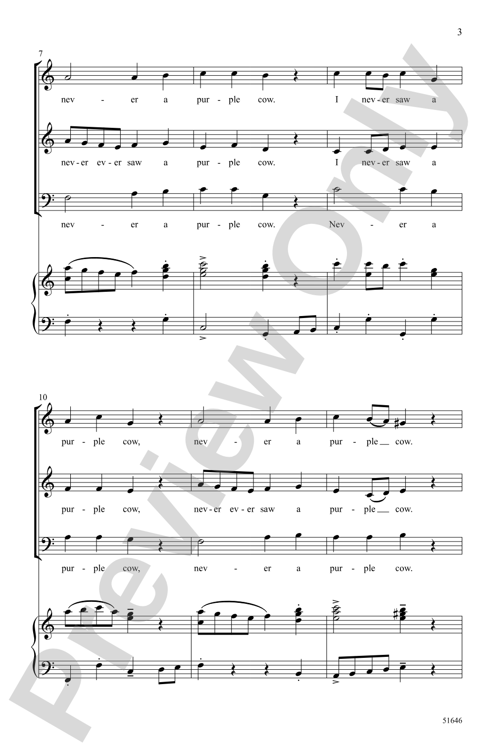 Purple Cow: 3-Part Mixed Choral Octavo