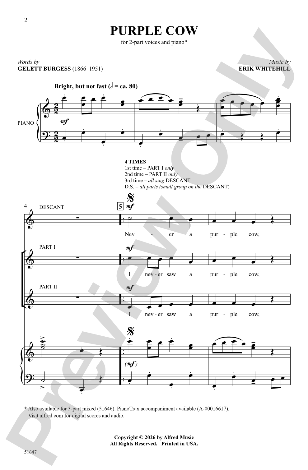 Purple Cow: 2-Part Choral Octavo